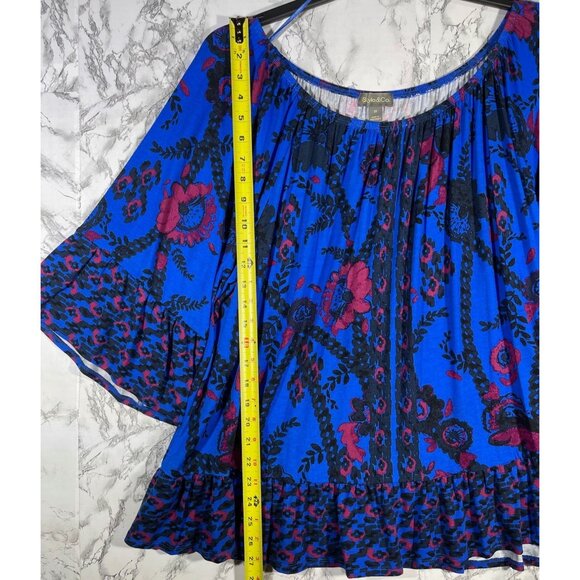 Style &Co Womens Size 3X Boho Floral dark Blue Print Blouse - Picture 3 of 8